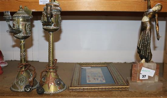 Pair lamps, figure and plaque